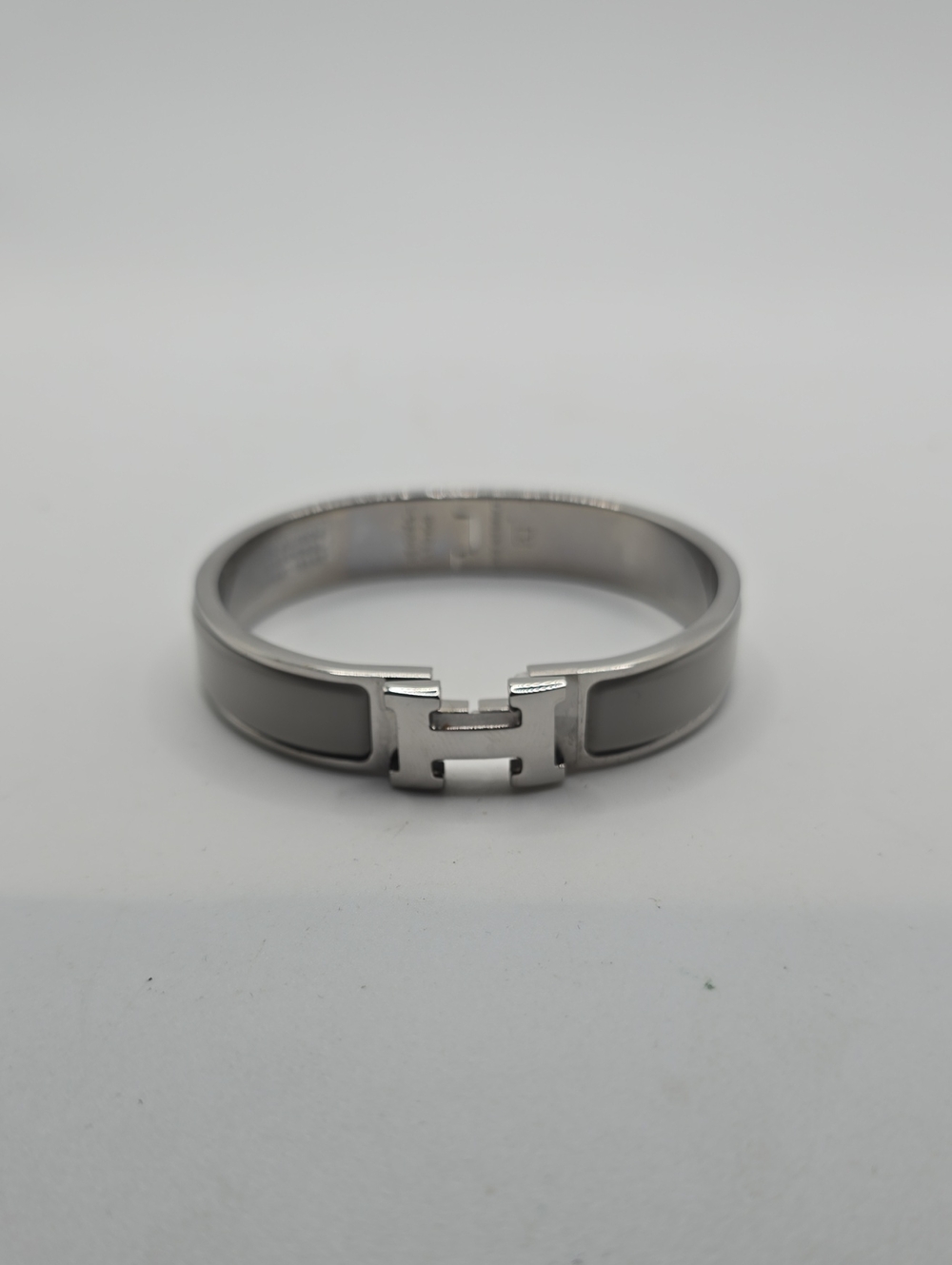 Hermés Silver H Gray Enamel Hinge Bracelet
